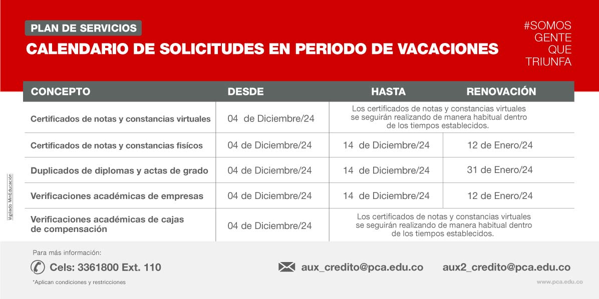 calendario periodo de vacaciones